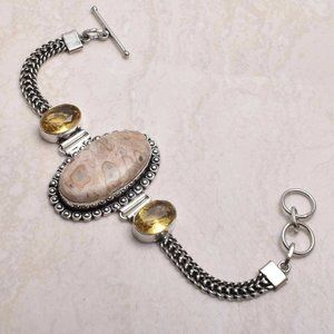 Handmade Rock Chalcedony Citrine 925 Bracelet